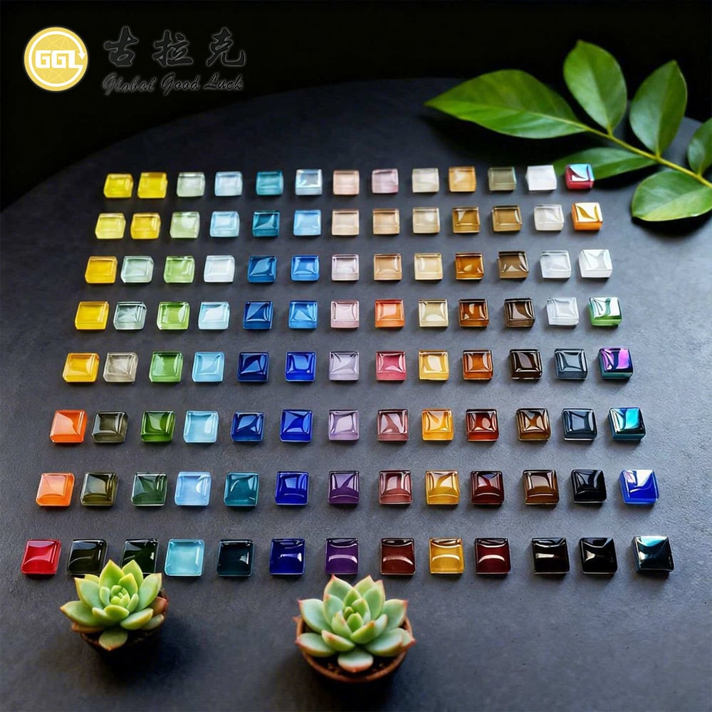 3D Faceted Square Glass Mosaic Tiles – Colorful Glossy Decorative Mosaic