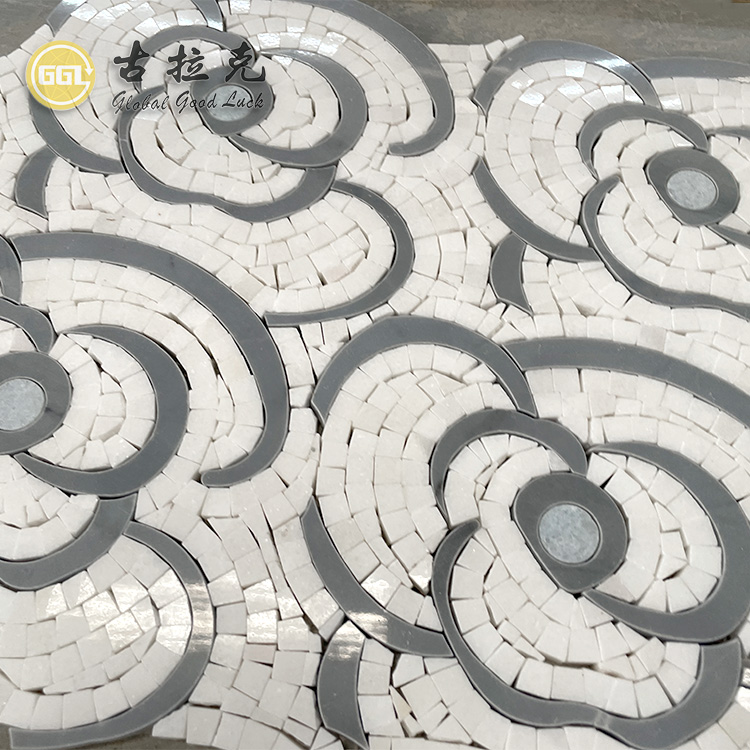 Rose Design Marmortegl Vatret med Waterjet Mosaic Indendørs Gulv eller Vægstejl