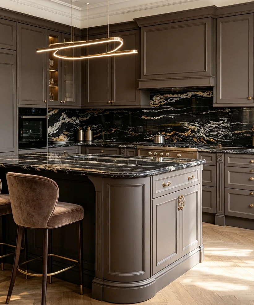Gold Silk Granite countertop and backsplash in a luxury kitchen