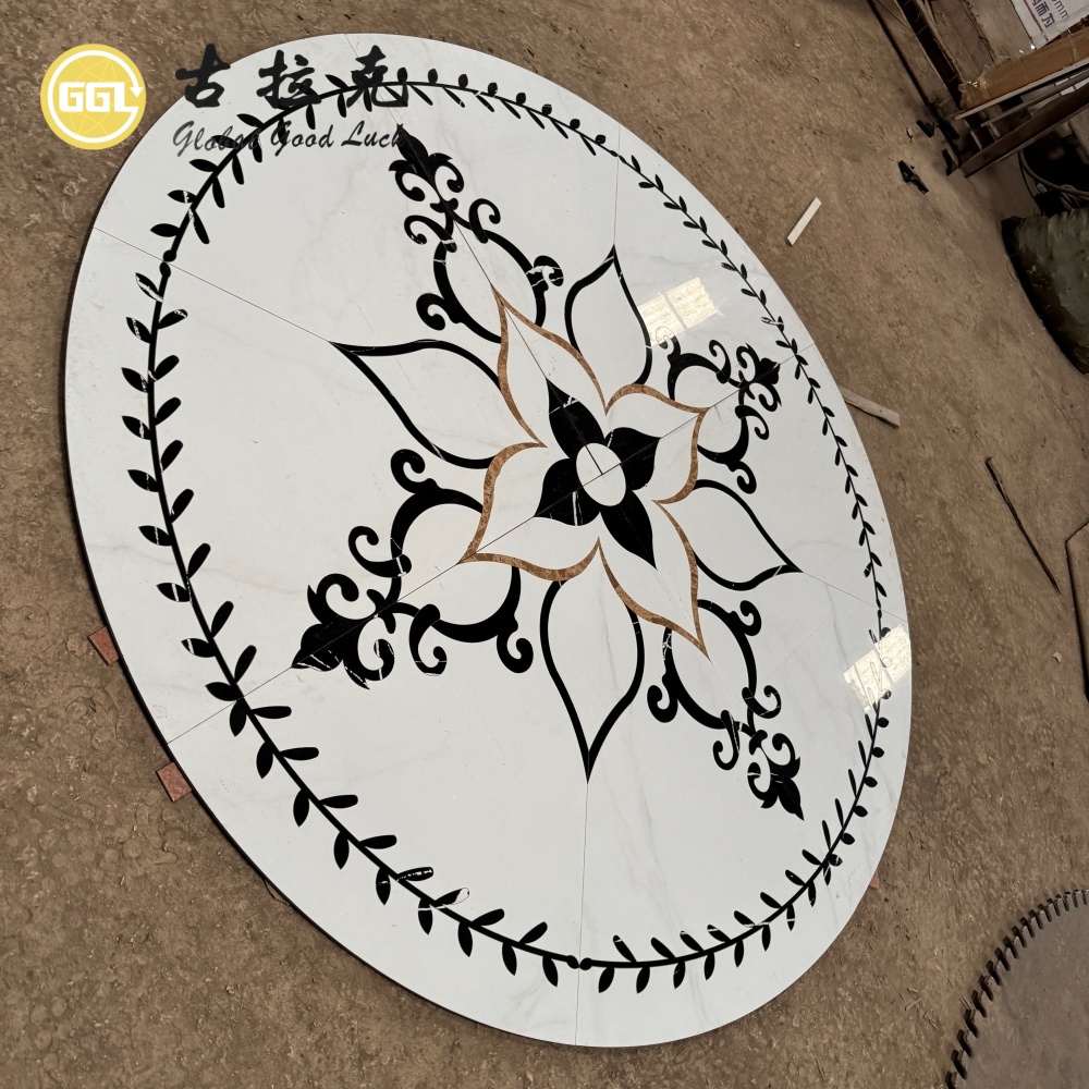Porcelain Waterjet Medallion | Custom Decorative Floor Mosaic