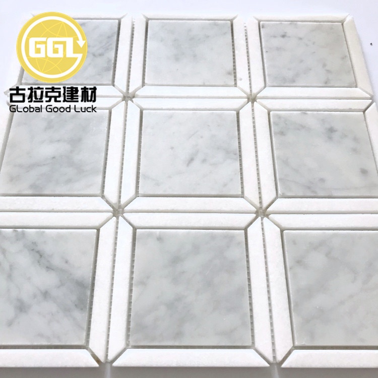 Natureza Branco Misturado com Azul Mármore Quadrado Parquet Feature Mosaico de Mármore Tiles