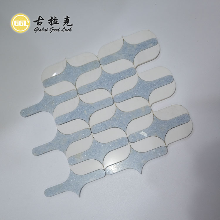 Unieke Vorm Marble Parquet Kenmerk Waterjet Mozaïek Vir Muur Vloertegel