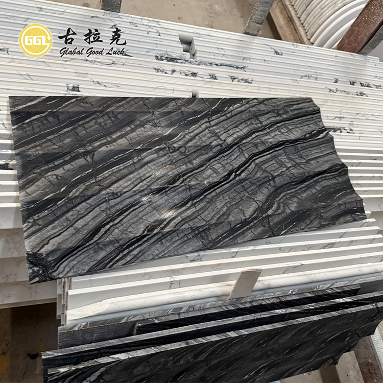 Gạch Mosaic Đá Cẩm Thạch Bề Mặt Sóng Bóng Đen Gỗ