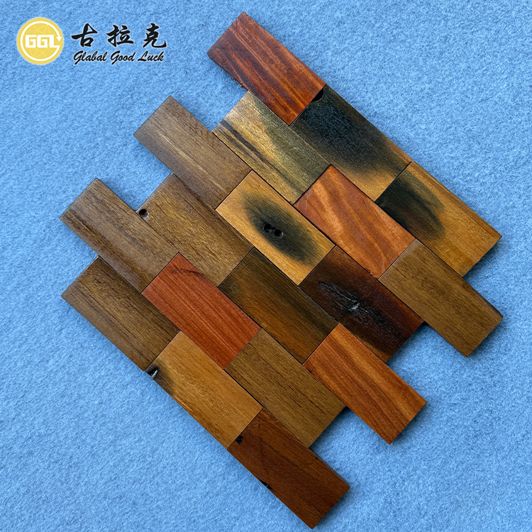 Rustic Brick Wood Mosaic Tiles – Natural Mixed Brown Wooden Wall Panels