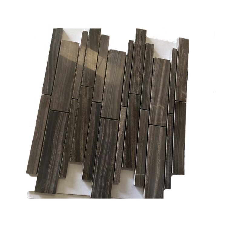 Tíleanna Mosaicí Marble Black Random Strip Do Chomharthaíocht Baile nó Oifige a Chur Chun Cinn Tíleanna Balla agus Urláir an Seomra Folctha