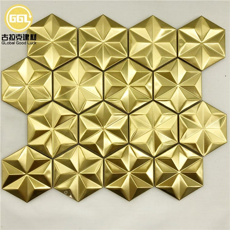 Sechseck 3D-Effekt Edelstahl Gold Metall Mosaik Backsplash Wandfliese