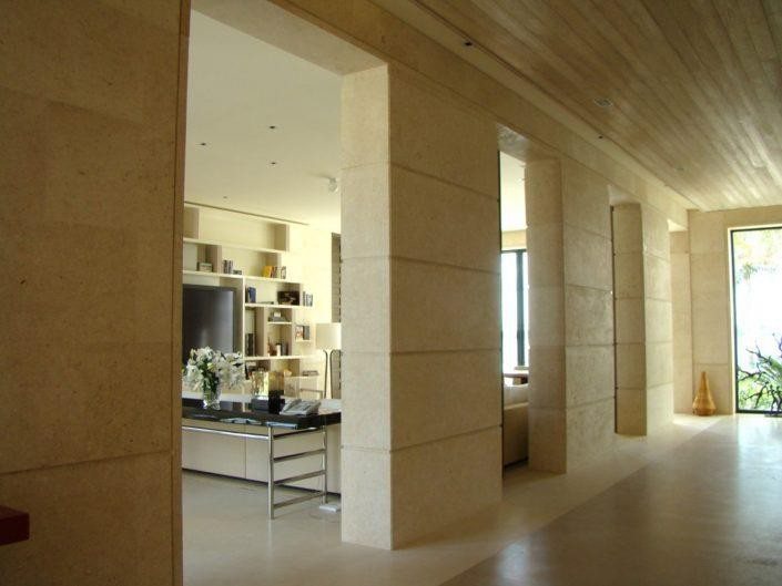 Large-format Roman Beige Limestone panels used for contemporary interior wall applications
