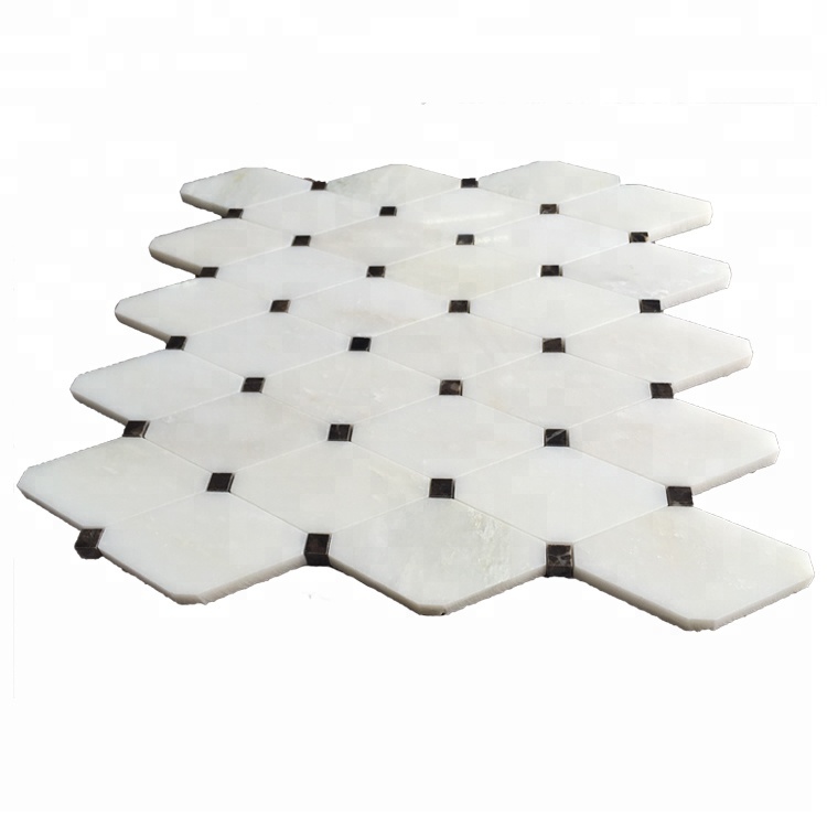 Carreau de mosaïque en marbre blanc poli à motif graphique pour la décoration des murs et sols de salle de bain ou de toilette