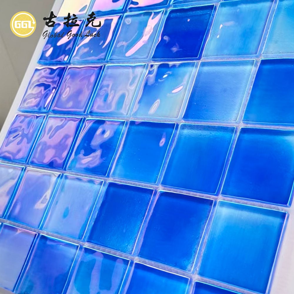 Ocean Blue Iridescent Glass Mosaic Tiles for Swimming Pools and Walls