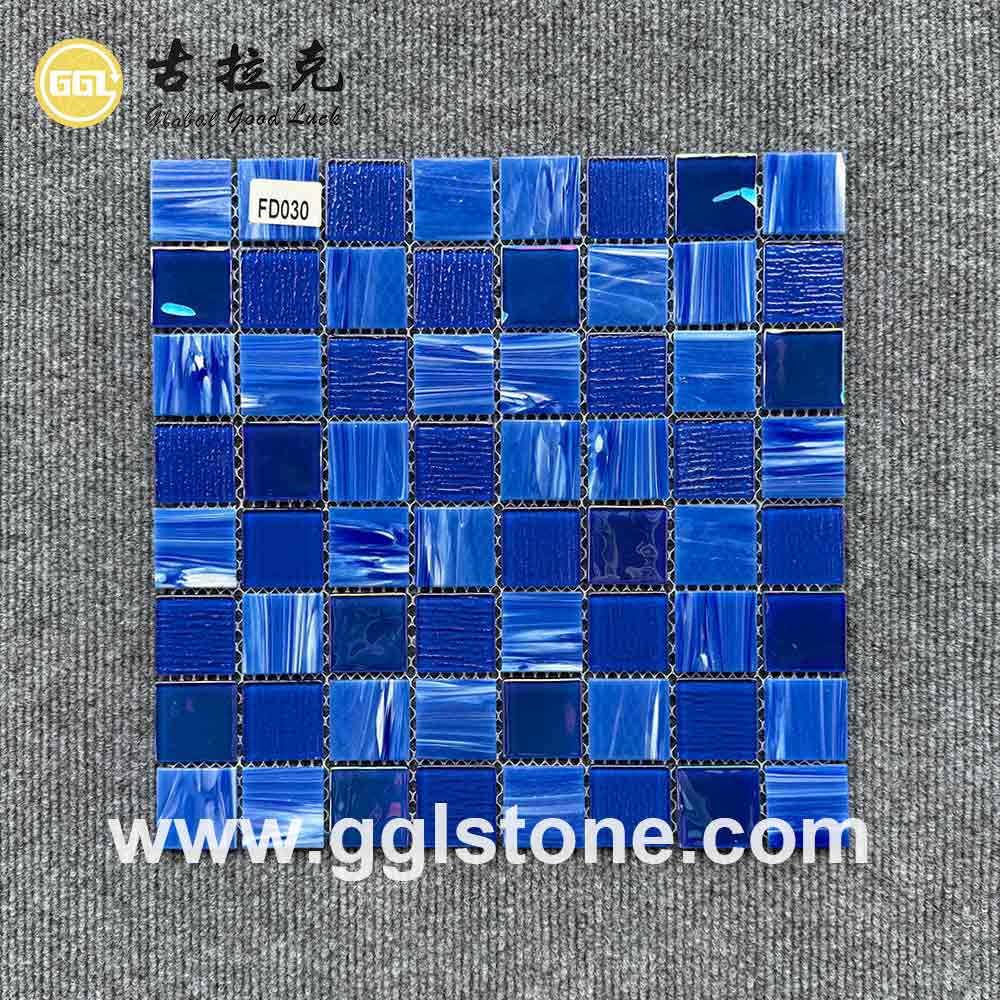 Deep Ocean Blue Iridescent Glass Mosaic Pool Tile | GGL
