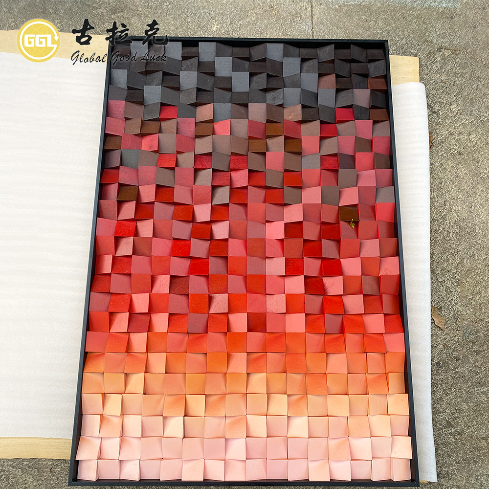 Handmade 3D Gradient Wood Mosaic Mural
