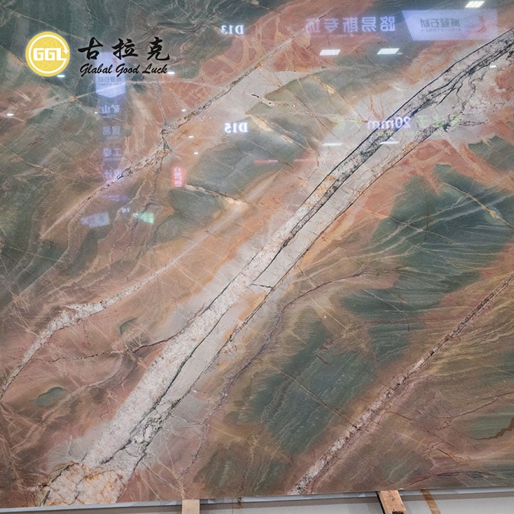 Duhuang Marble Slab Red Mix Green Veining for Countertop Wall Panal Decor