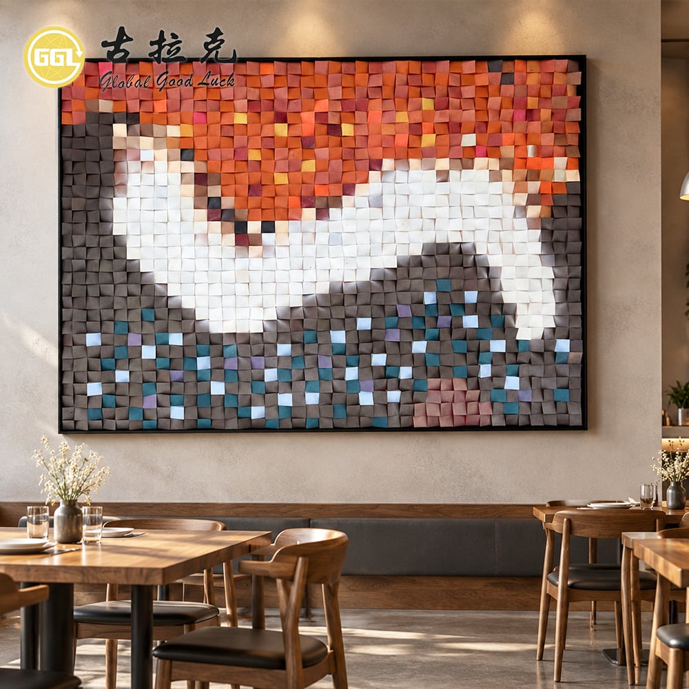 Custom 3D Color Gradient Wood Mosaic Wall Art