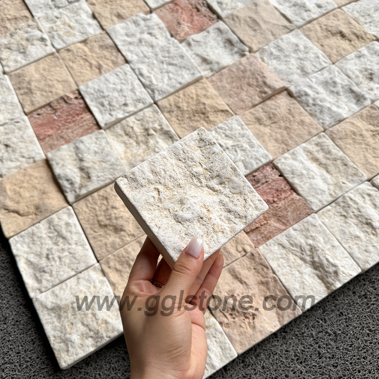 Gemischter Kalkstein und Travertin für Wandverkleidungen – natürliche weiße, beige und rote Steinverkleidung