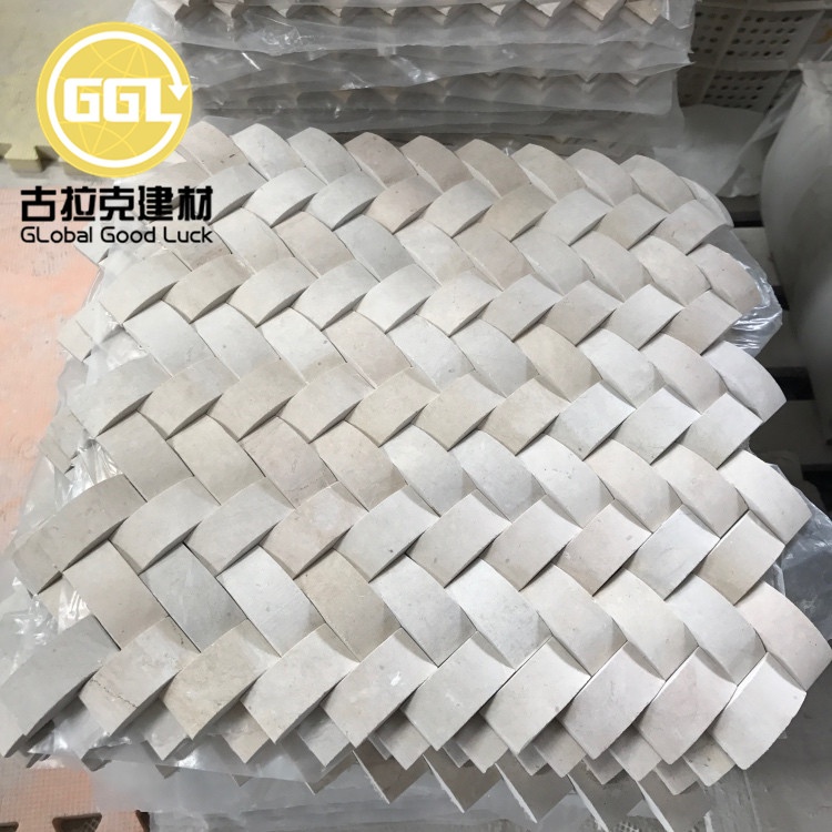 Mosaik Marmer Anyaman Crema Marfil Untuk Jubin Dinding