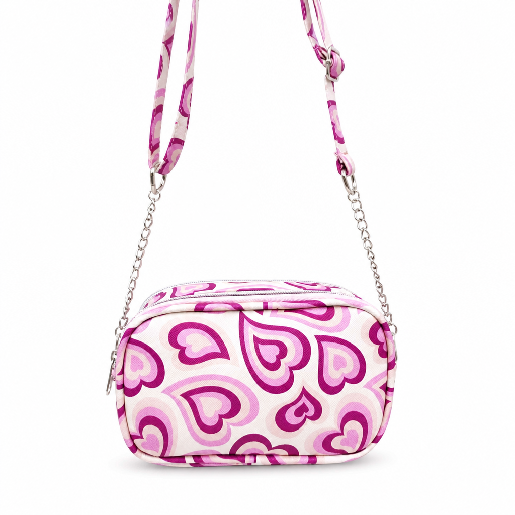 Bedrukte Hart Kinder Crossbody Tas 18,5 cm met Dubbele Ritsportemonnee