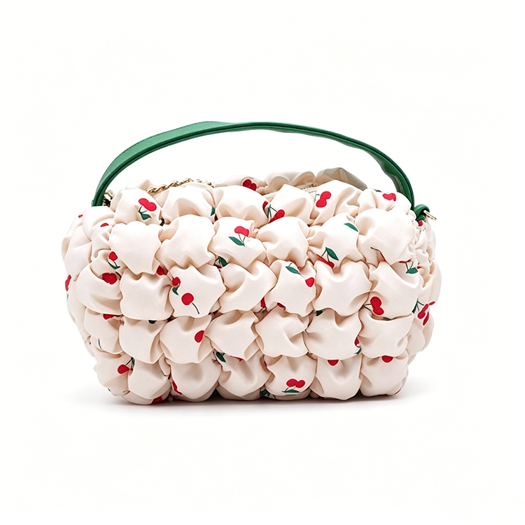 Handväska med körsbärsmönster och rynkad molndesign, tvåvägs crossbody-väska för sommarutgångar, picknick och dagliga utflykter