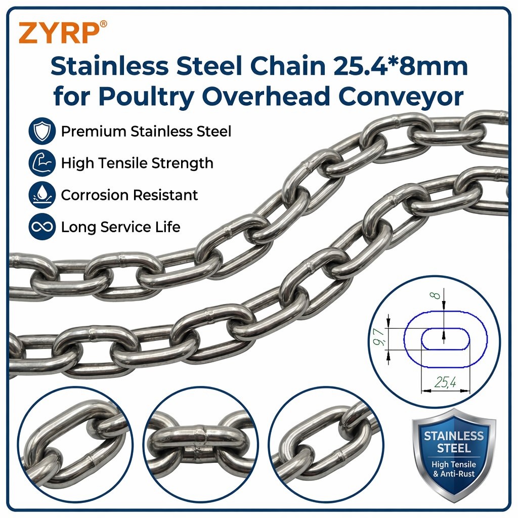 Stainless Steel Chain 25.4*8mm for Poultry Overhead Conveyor

 