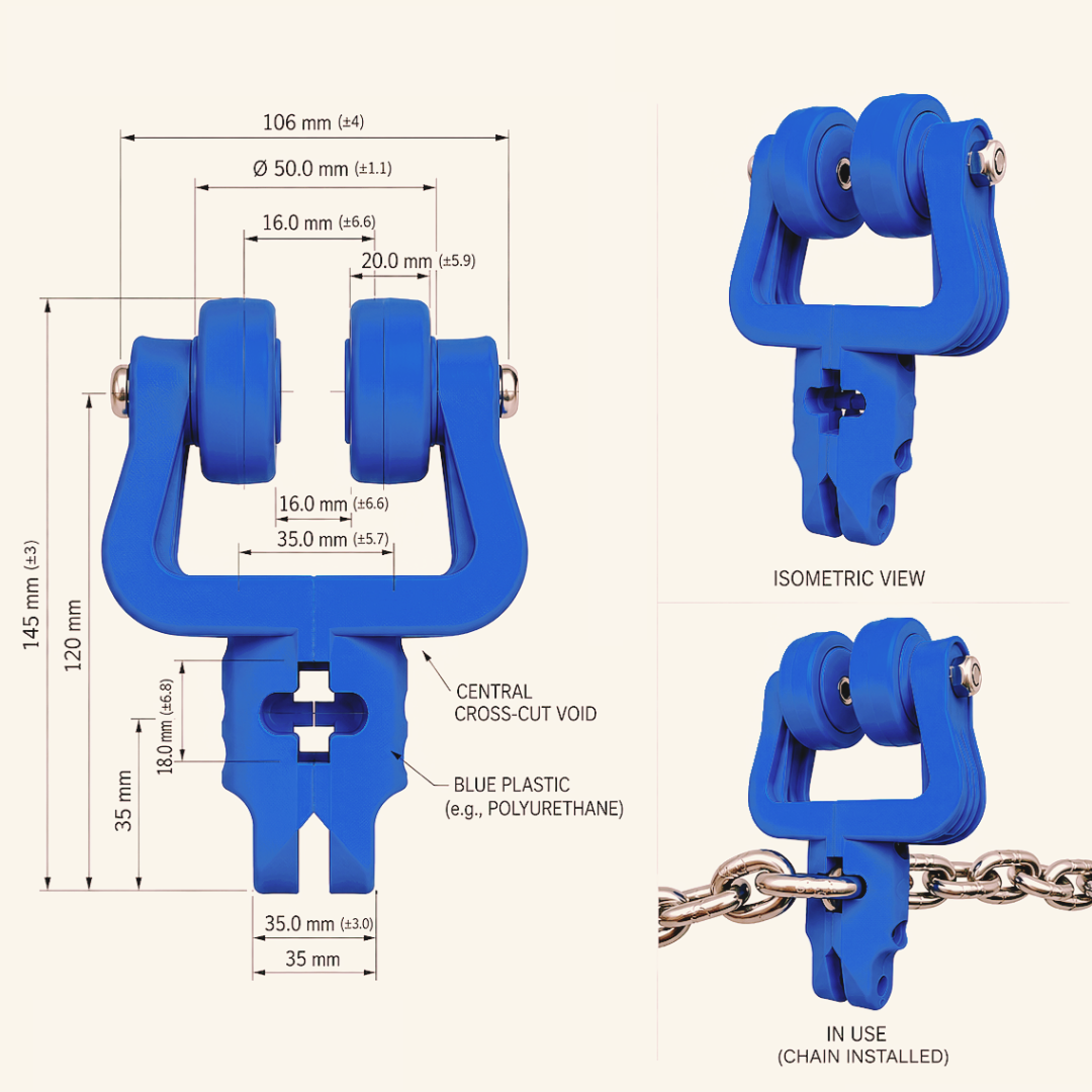 Synthetic complete trolley set with blue wheels for poultry conveyor
