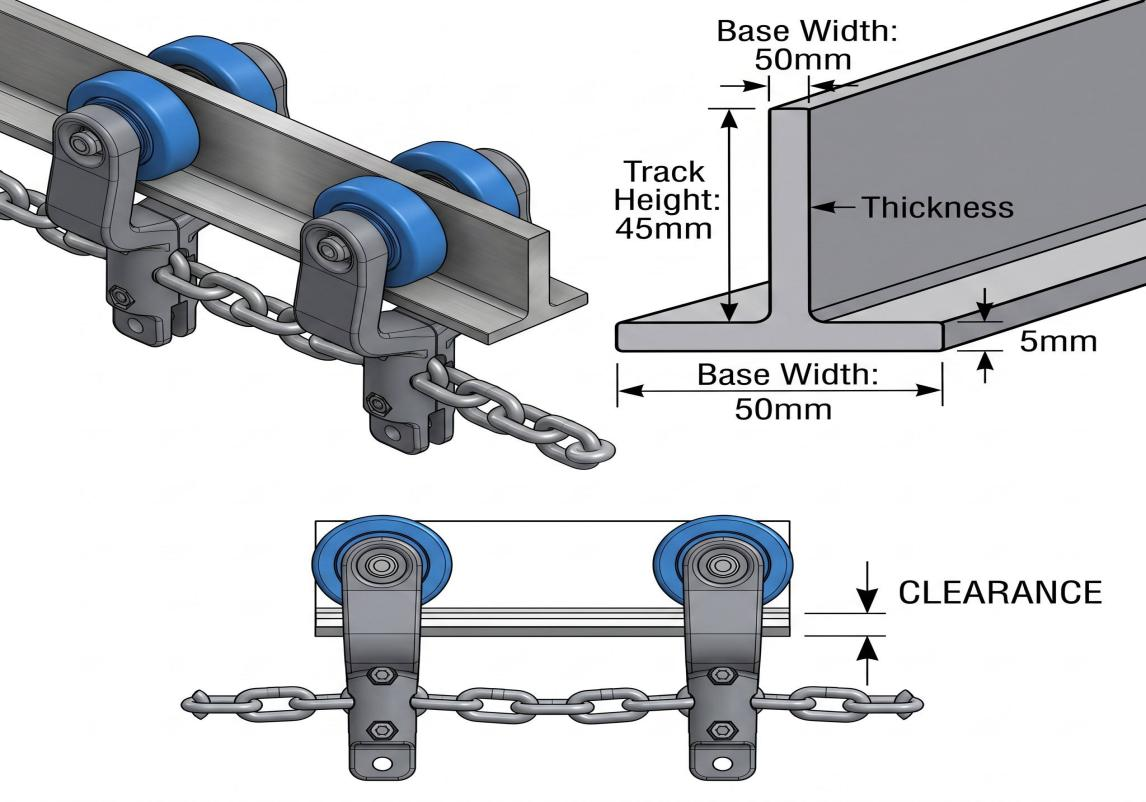 Technical Drawing and Dimensional Specifications for Poultry Overhead Conveyor Trolley