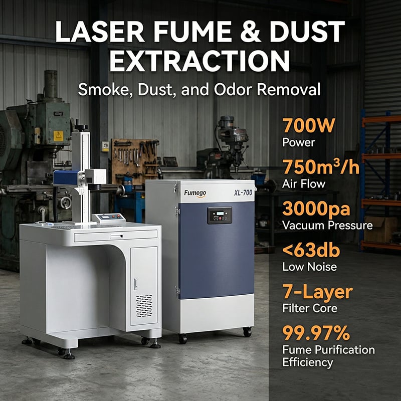 XL700 700W 3000pa  Strong Suction High Efficiency Industry Fume Extractor for CO2  Laser Cutting Machine Smoke and Odor Removal