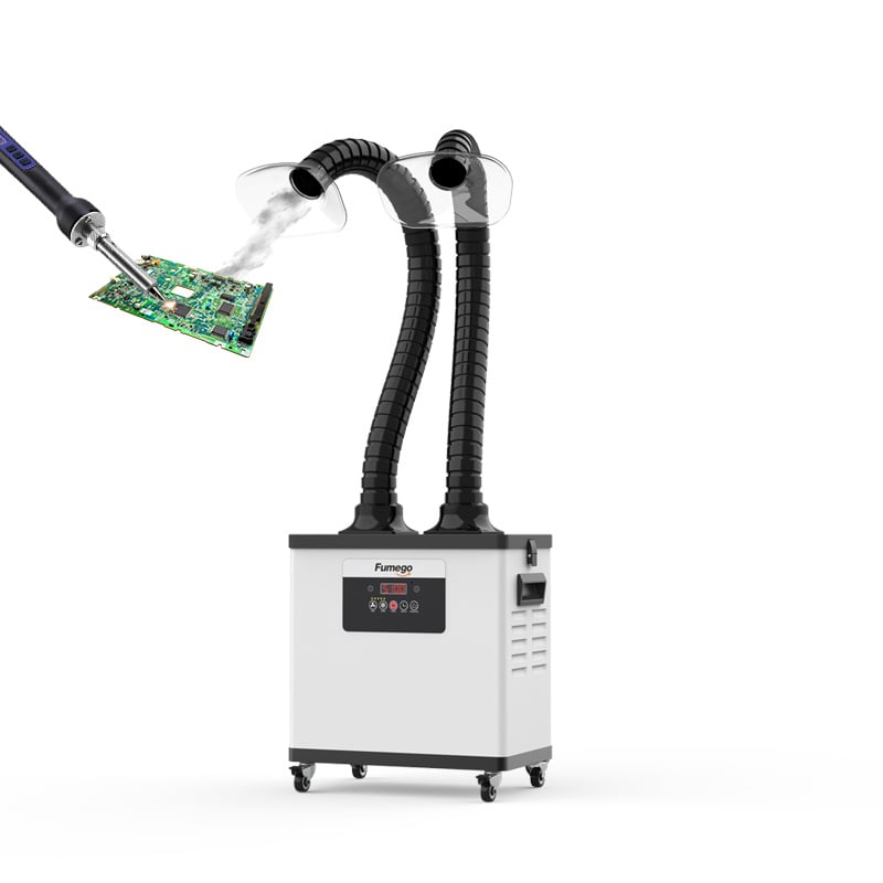 Fumego DX1002 Portable 200W Double Suction Head Fume Extractor HEPA Filter Cleaning Equipment 99.97% Efficiency for Soldering Smoke and Dust Removal