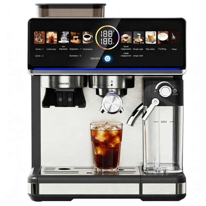 Bean-to-Cup Espresso Machine with Grinder, Color Display & Milk Frother