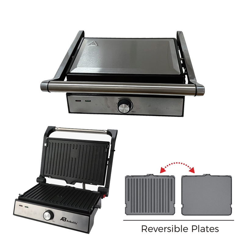 Electric Grill & Waffle Maker 2-in-1 with Drip Tray – 1500W, 180° Open Grill