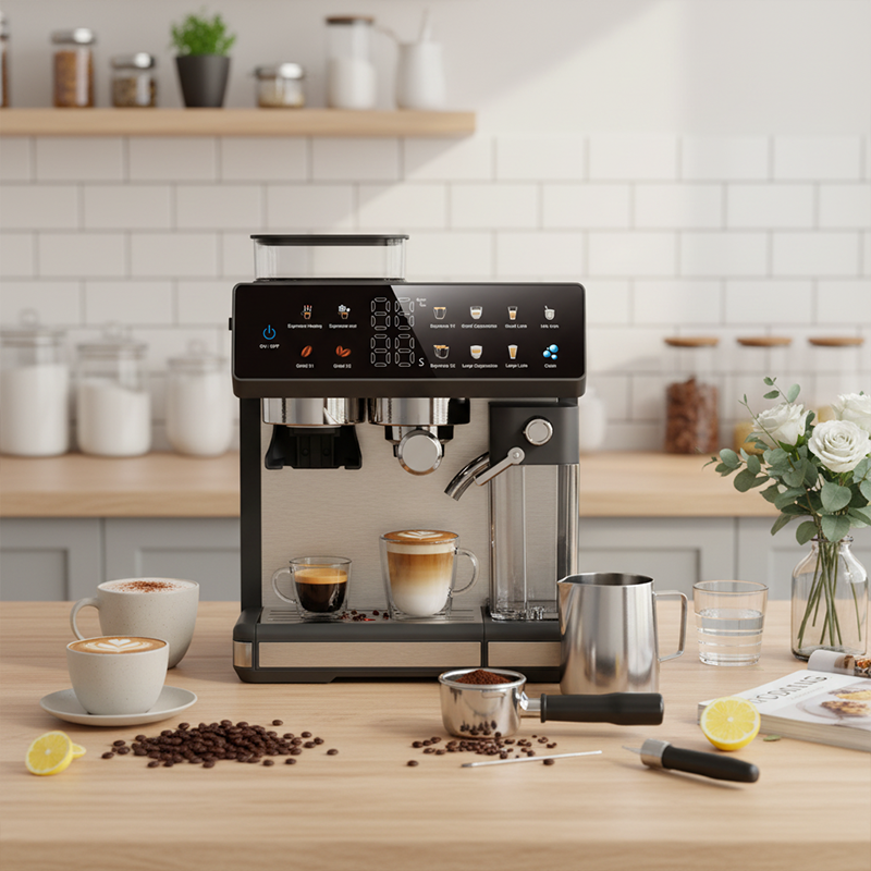 Compact Espresso Machine with Bean Grinder, 20 Grind Settings & Touch Screen