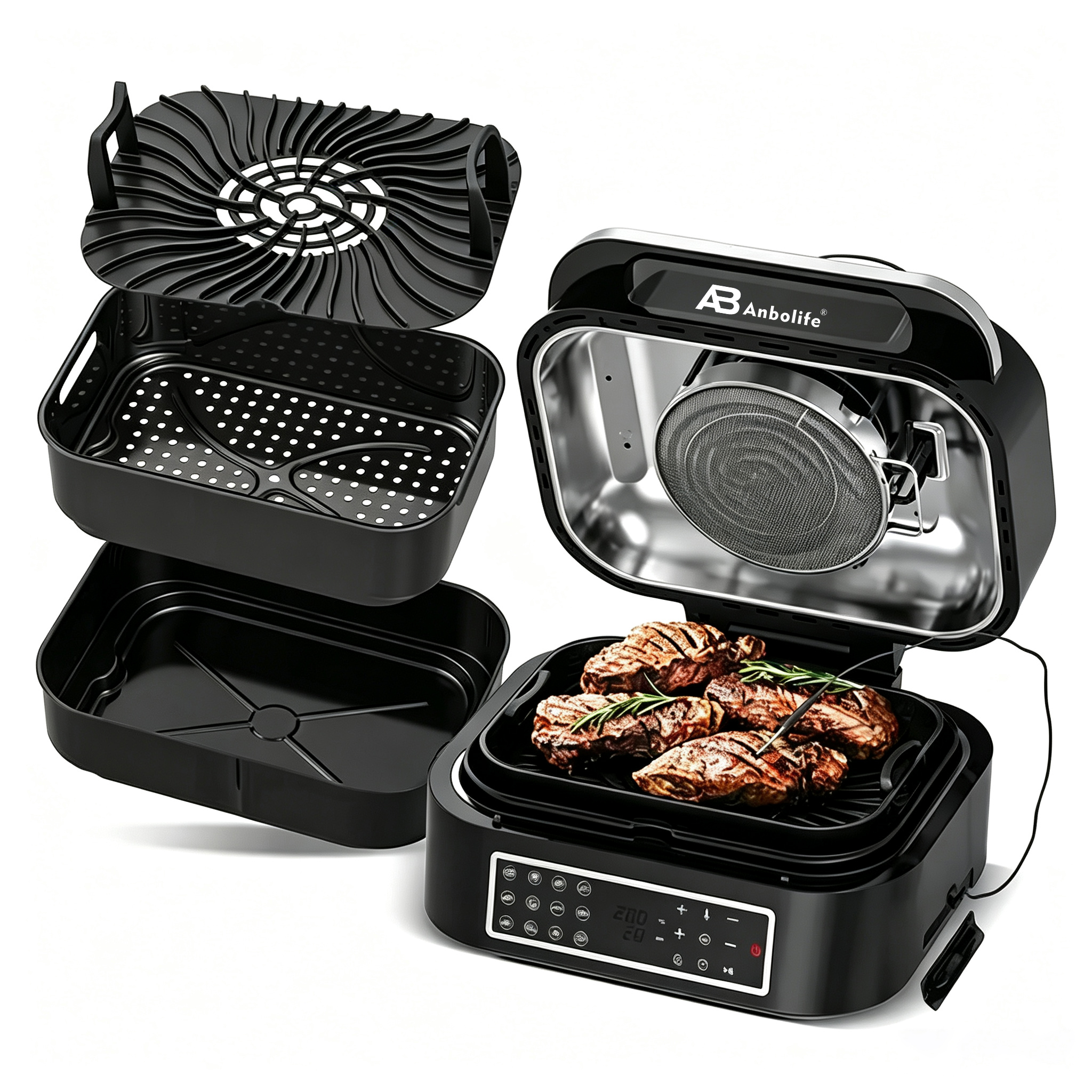 6.3L Air Fryer with Sear Function up to 260°C & Smart Thermometer – Holds 6 Steaks