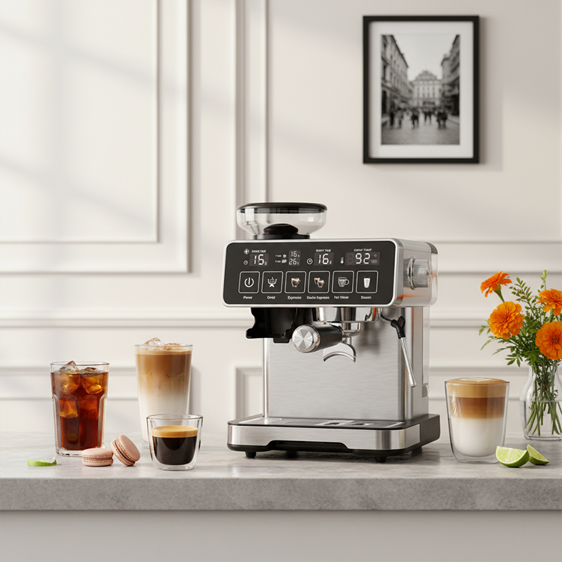 Professional 20 Bar Espresso Machine with Conical Burr Grinder & Self-Cleaning