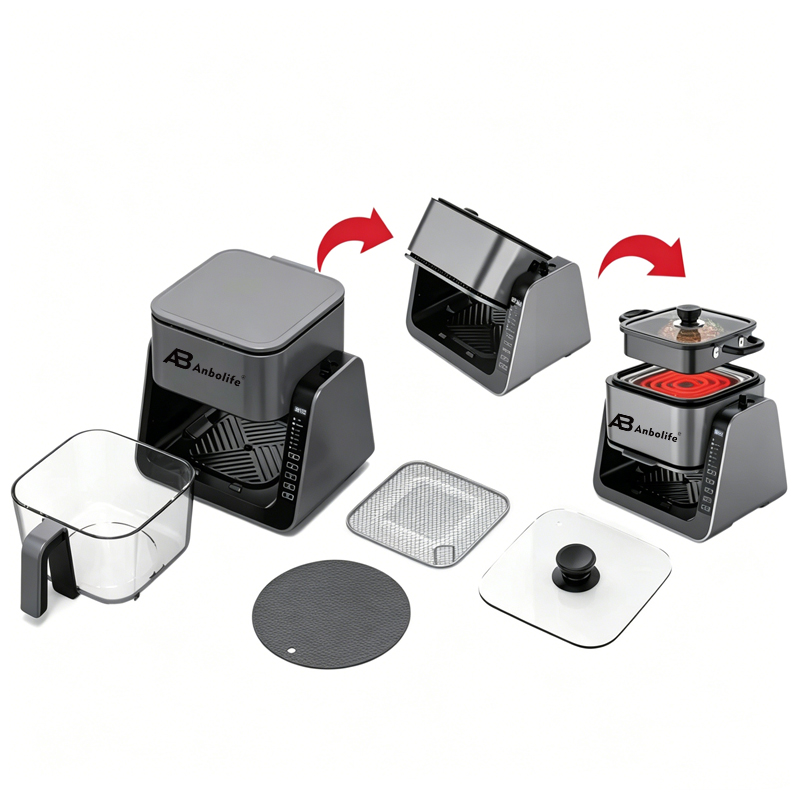 5.5L Digital Air Fryer with Grill Pan & 360° Glass Pot – Multi-Cooking, 1500W