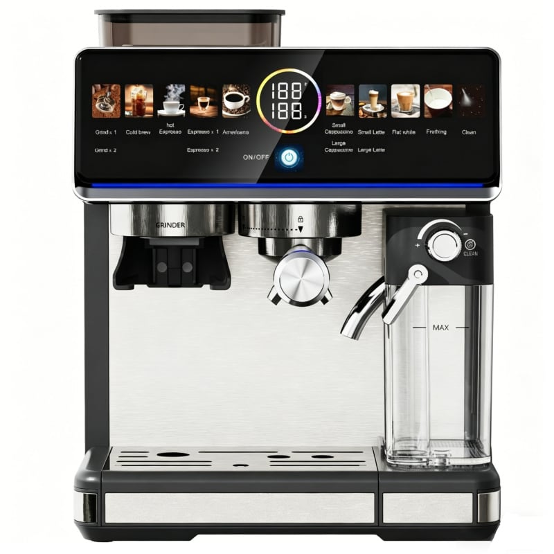 Bean-to-Cup Espresso Machine with Grinder, Color Display & Milk Frother