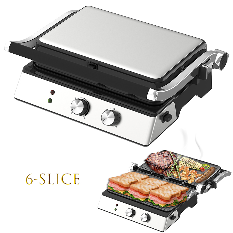 Indoor Electric Grill with Non-Stick Plates & Oil Tray – 2000-2200W, 105°/180° Open