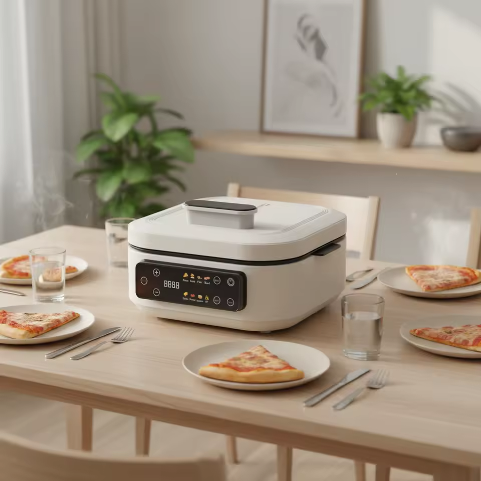 Electric Pizza Maker with LED Touch Display & Adjustable Temperature – 2000W, Non-Stick
