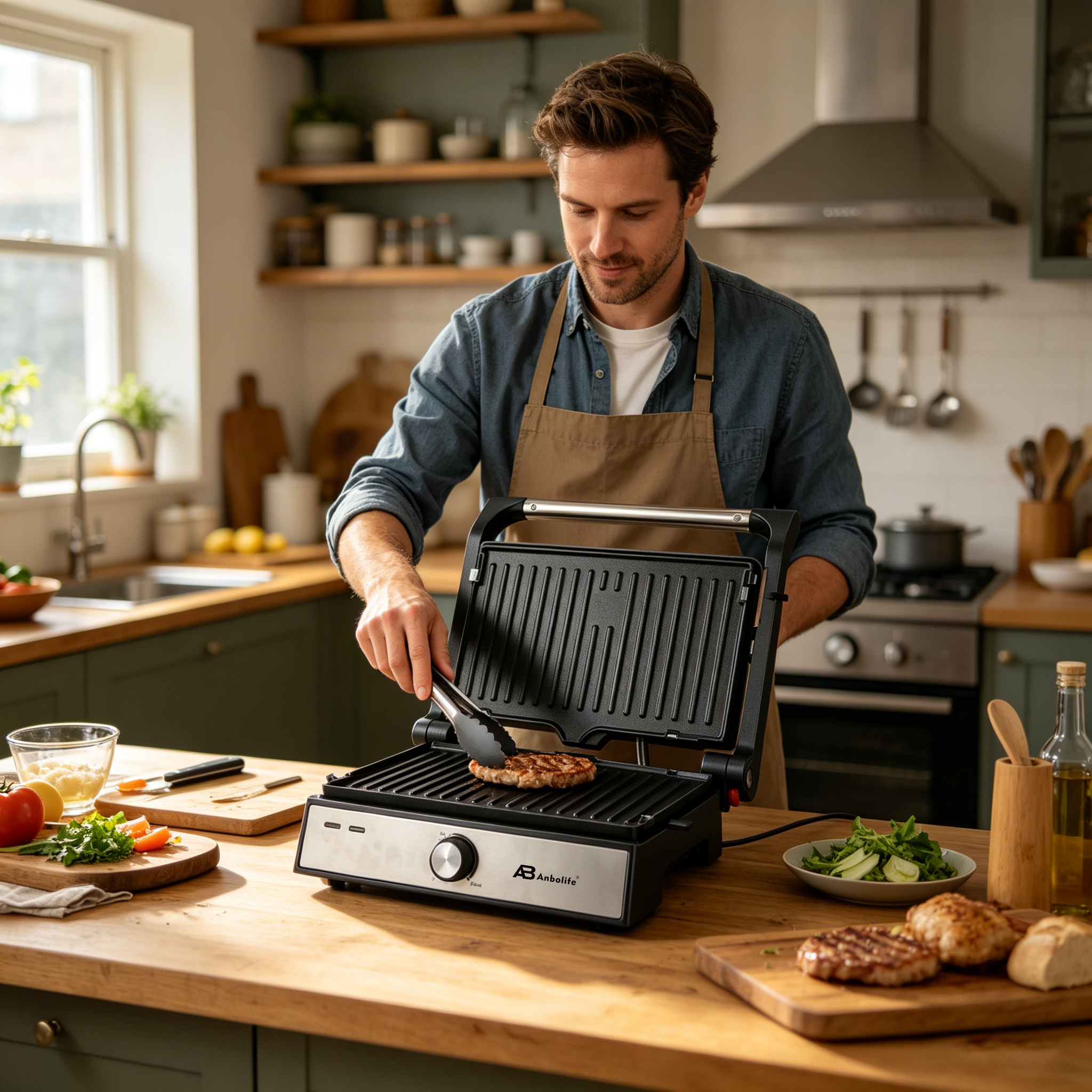 Electric Grill & Waffle Maker 2-in-1 with Drip Tray – 1500W, 180° Open Grill