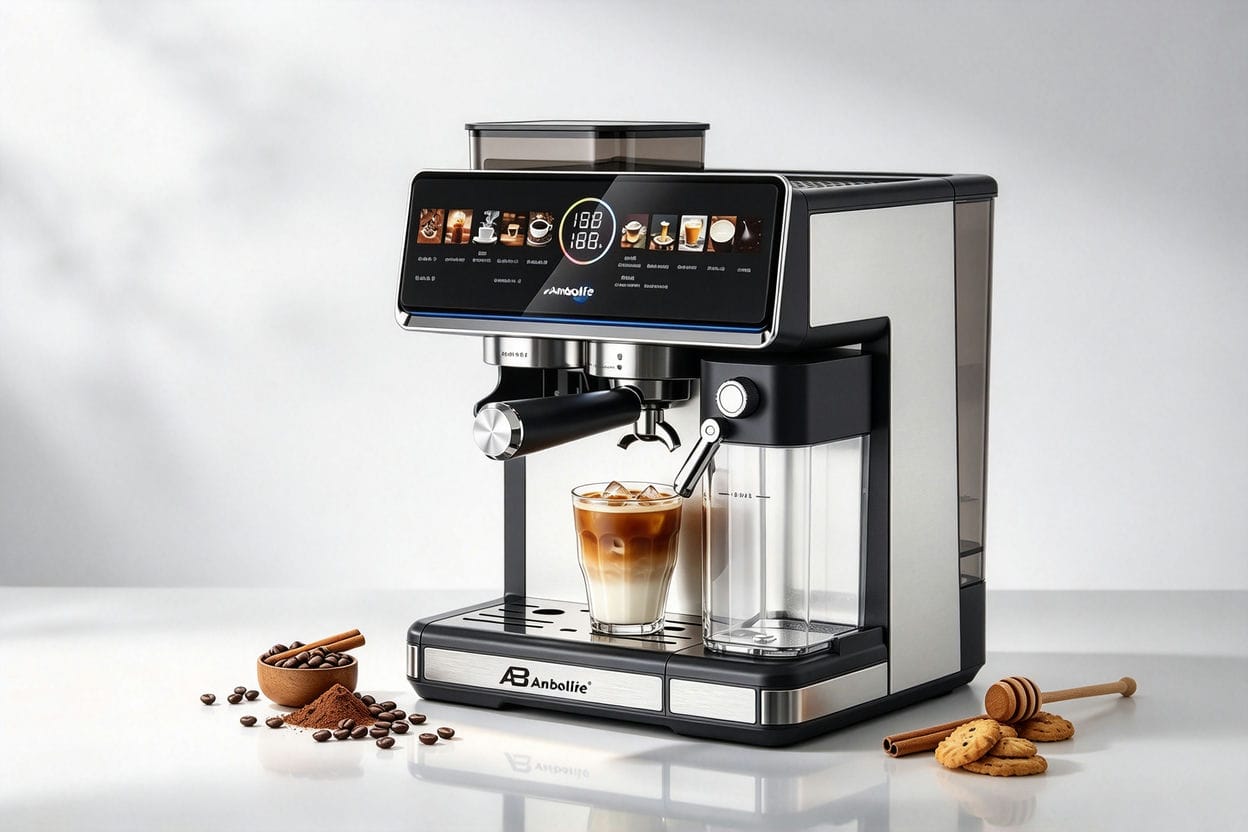 Anbolife BC5705 bean-to-cup espresso machine with colour display and milk frother