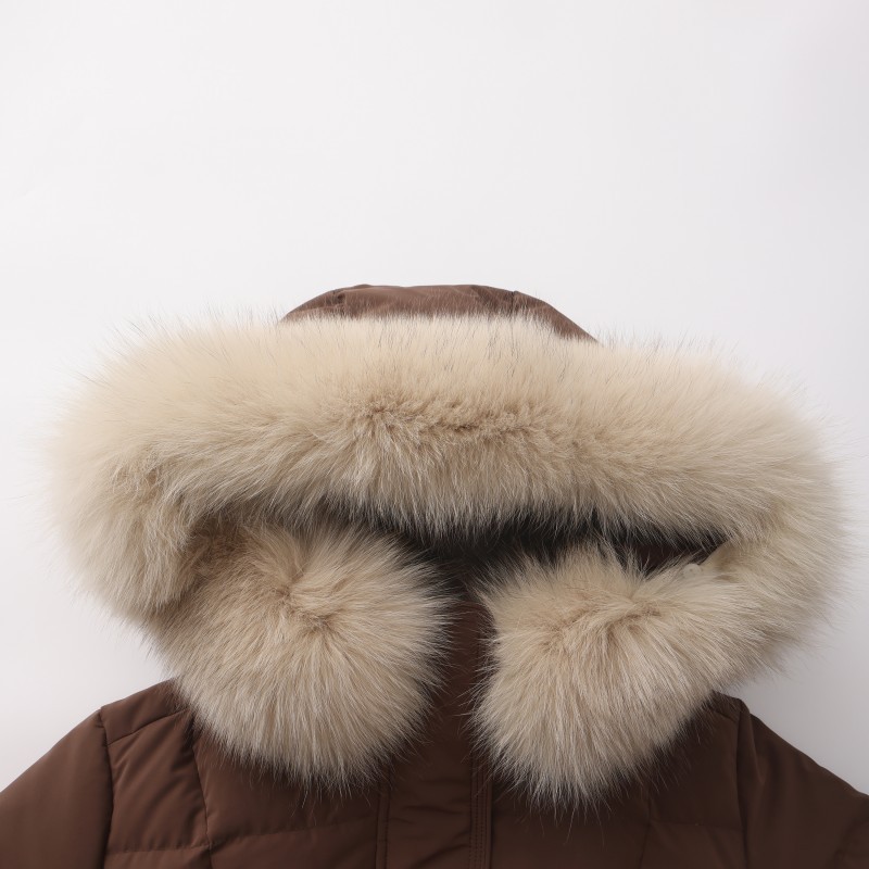 Women's Fur trim Puffer Jacket - Minimalist Stand-Collar Down Coat with Matte Finish