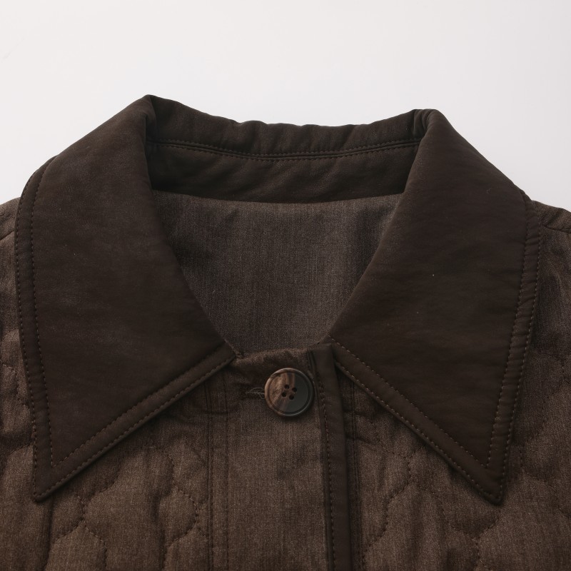 Women's Quilted Lightweight Jacket - Vintage Wave-Stitch Coat with Contrast Collar 
