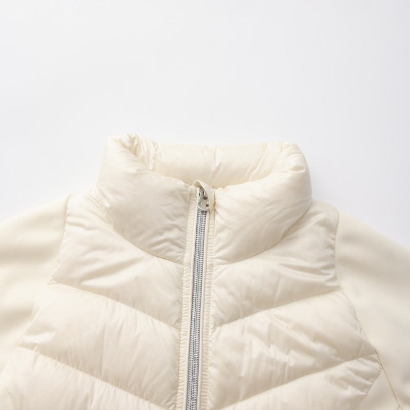 Women's Hybrid Puffer Jacket - Slim-Fit Quilted Down Coat with Knit Performance Sleeves