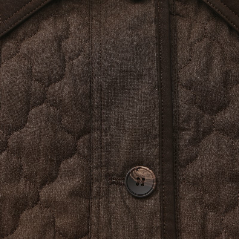 Women's Quilted Lightweight Jacket - Vintage Wave-Stitch Coat with Contrast Collar 