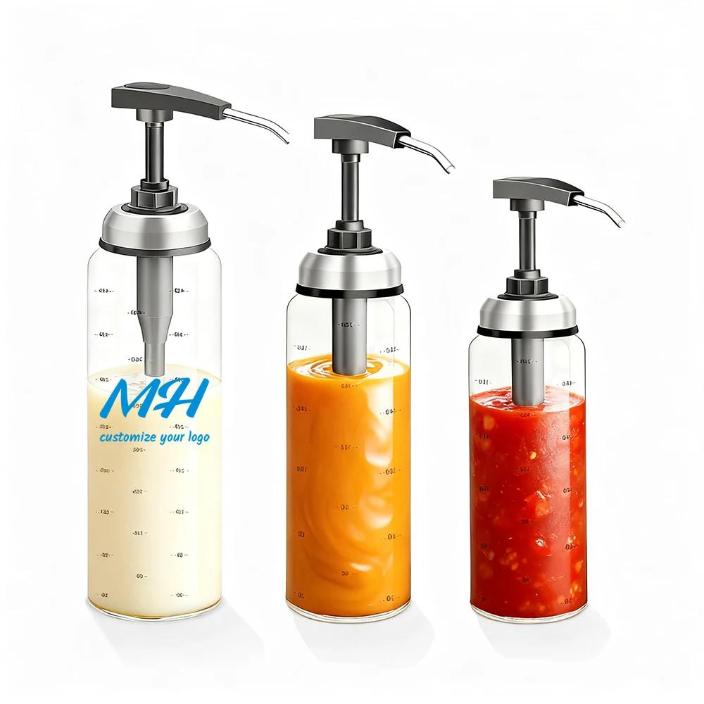 200ml 300ml 500ml Glass BBQ Sauce Bottles with Pump Dispenser Wholesale