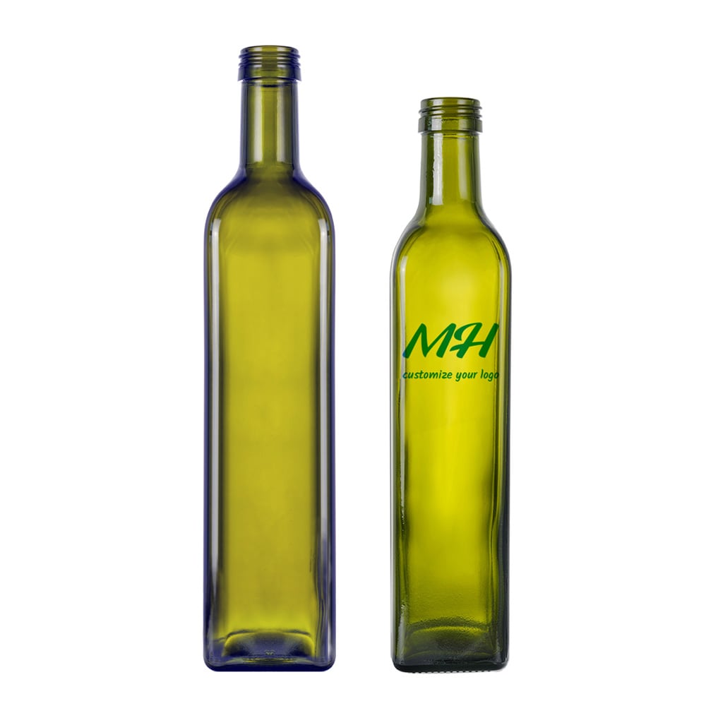 500ml 750ml 1000ml Antique Green Glass Oil Bottle | Square Olive Oil Bottles Wholesale
