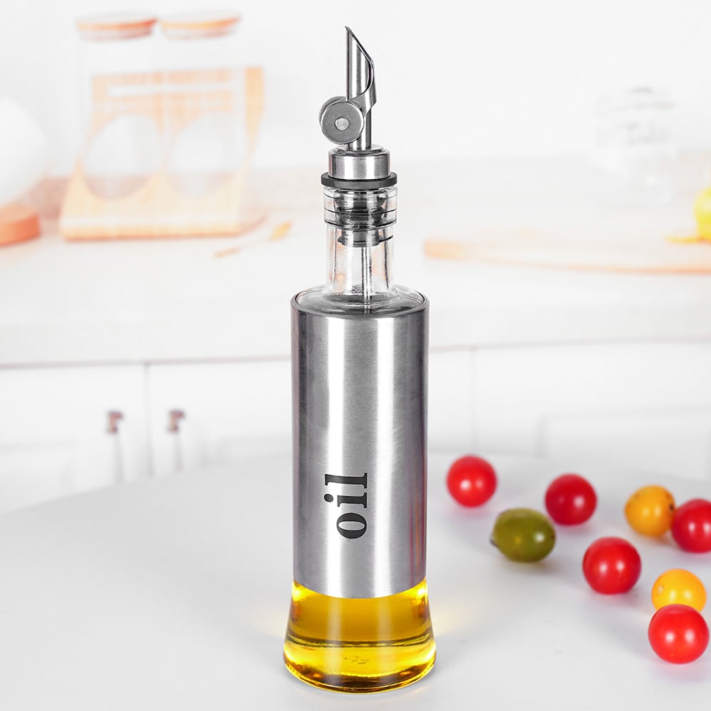 Steel and Glass Leak-Proof Olive Oil Bottle Dispenser for Kitchen and Bar