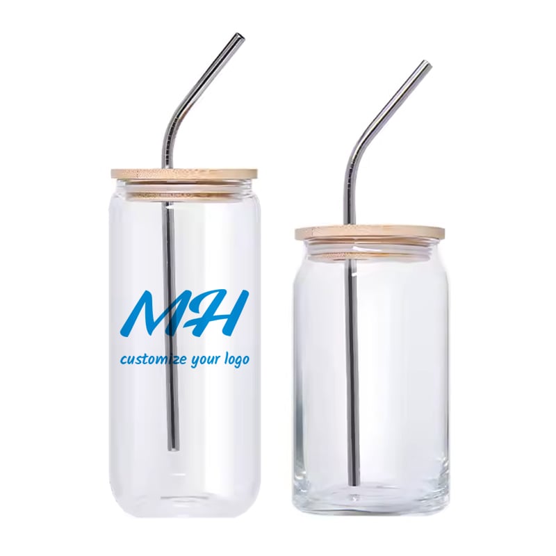 500ml/16oz Borosilicate Glass Jar With Lid And Straw For Beverage