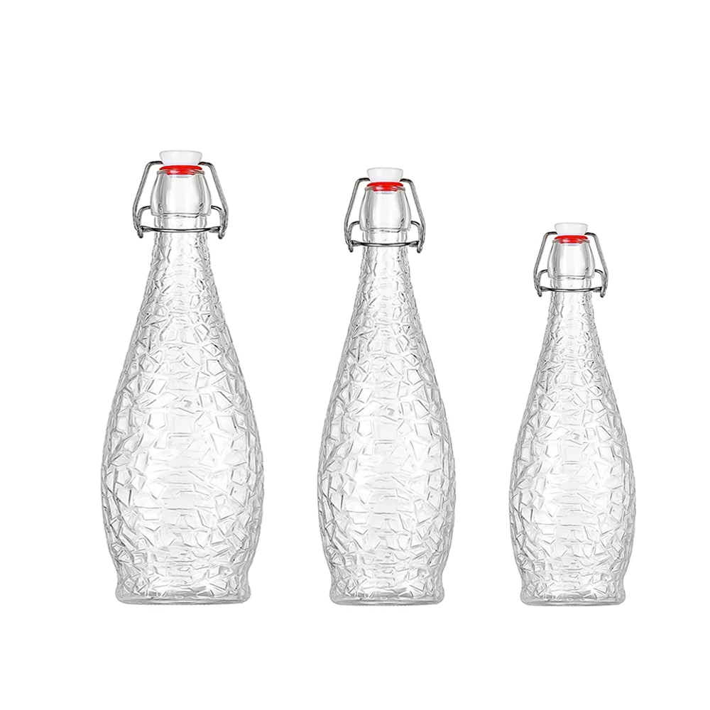 500ml 750ml 1000ml Ice Crackle Embossed Glass Swing Top Bottles Bulk