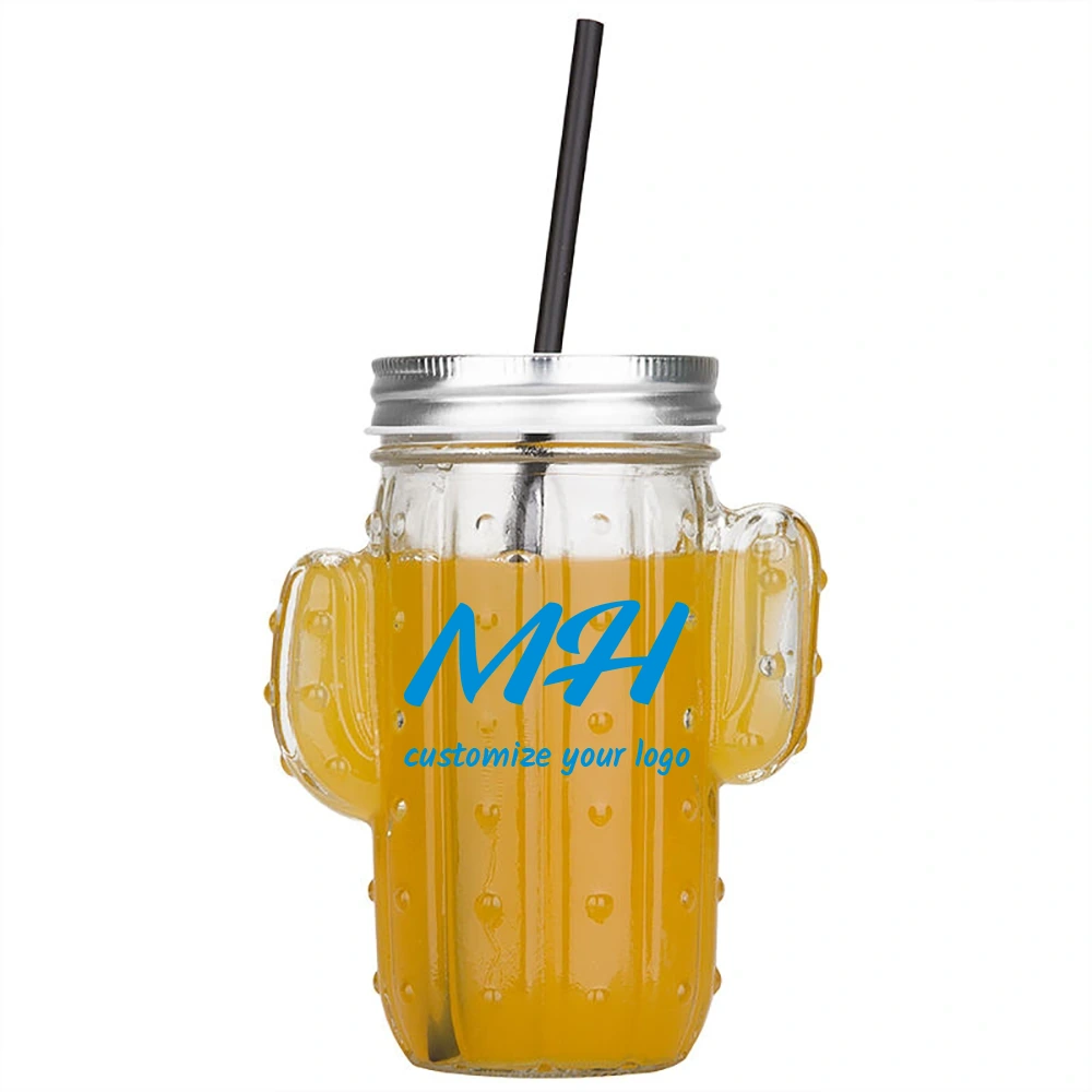 450ml Cactus Glass Drinking Bottles with Lids – Juice Bottle Supplier