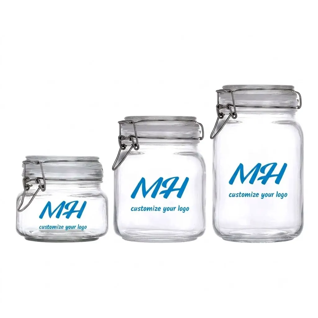 380ml 500ml 750ml 1000ml Airtight Seal Jars | Square Glass Storage Jars