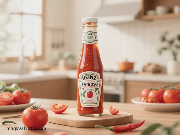 a glass hot sauce bottle with label