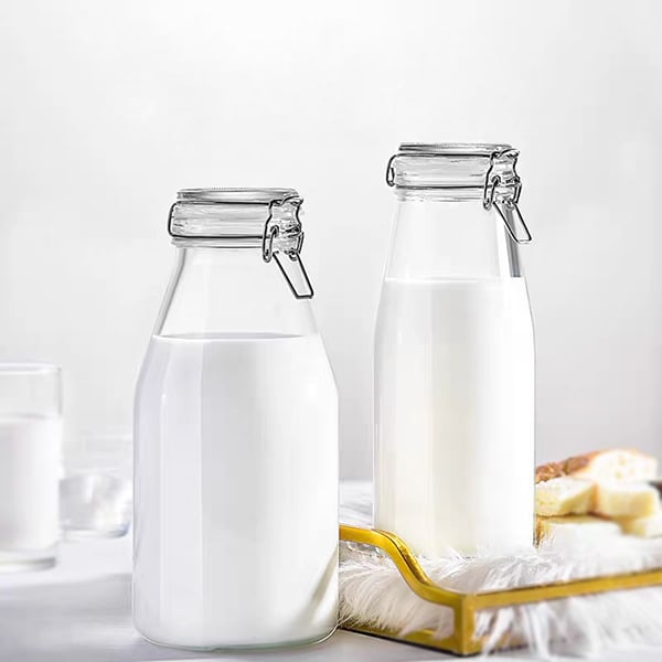 glass milk bottles with glass lids